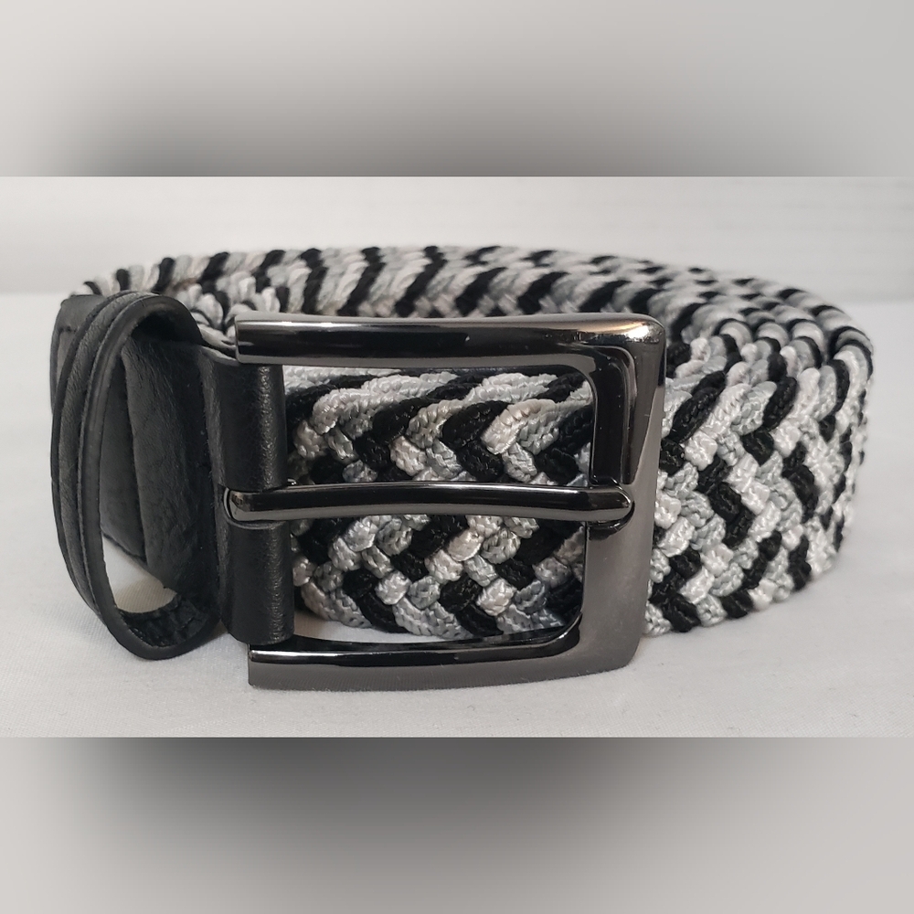 Men's Braided Elastic Weave Belts w/Leather Tips Sz XL Gray Multi Golf
